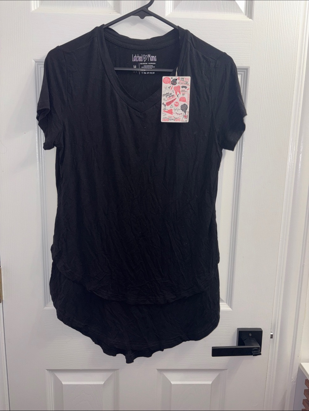 NWT Latched Mama Black V-Neck Boyfriend Nursing Tee